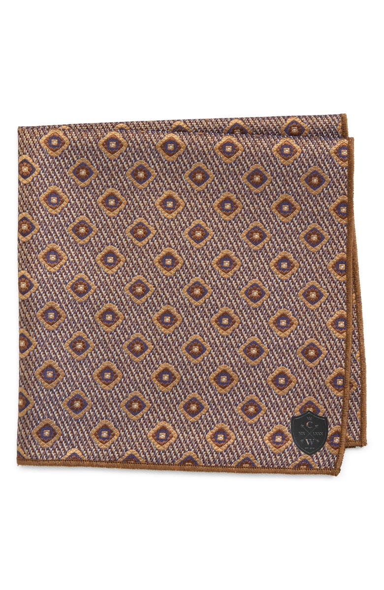 CLIFTON WILSON Brown Diamond Jacquard Silk Pocket Square, Main, color, Brown