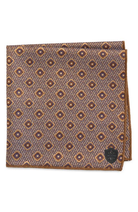 Brown Diamond Jacquard Silk Pocket Square