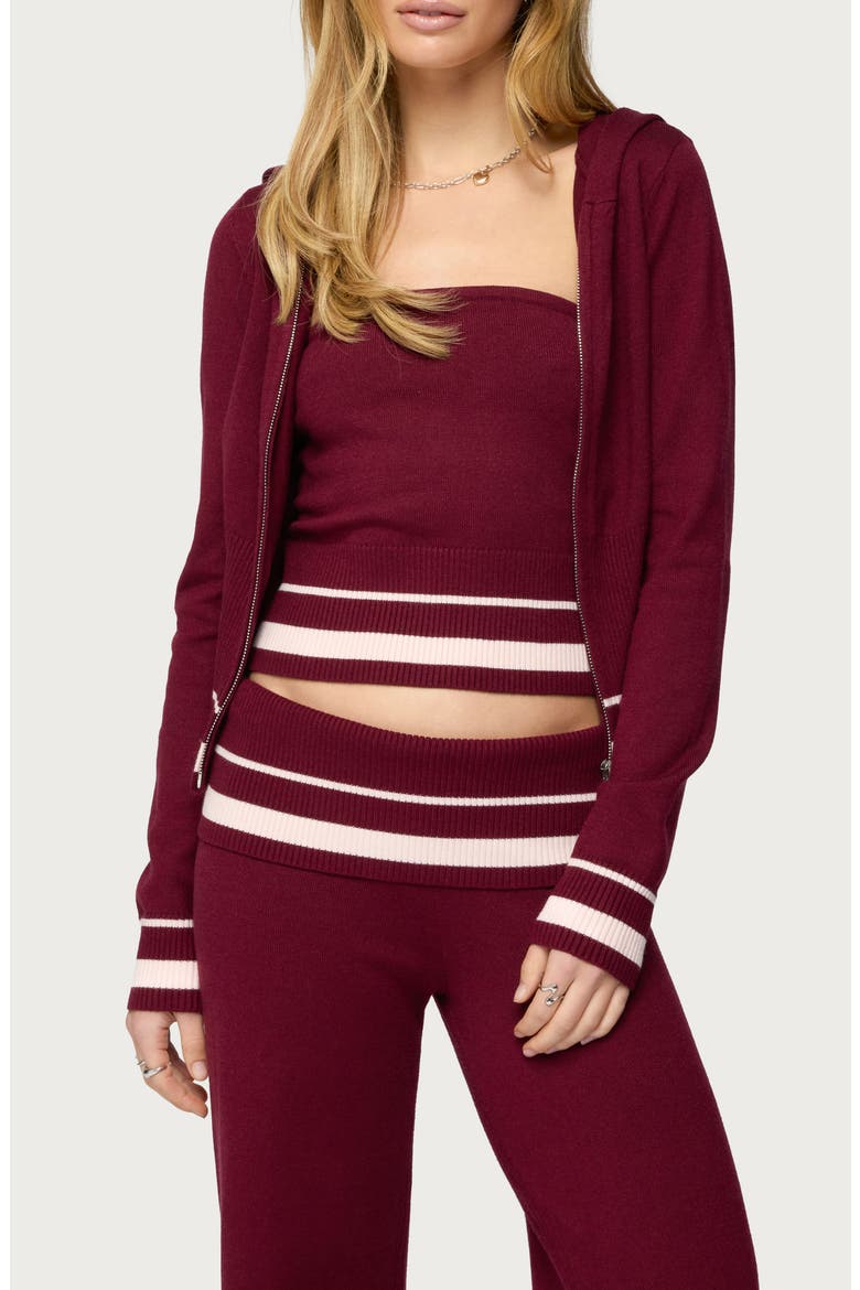 Kaliya Zip-Up Knit Hoodie, Main, color, BURGUNDY