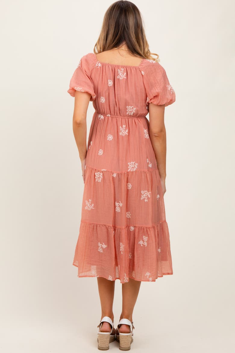 Floral Embroidered Chiffon Midi Dress, Alternate, color, Light Pink