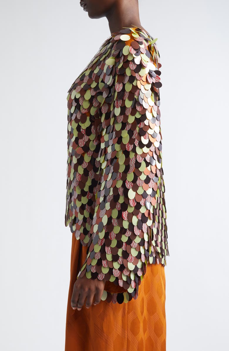 Dries Van Noten Connu Paillette Long Sleeve Top, Alternate, color, Rust