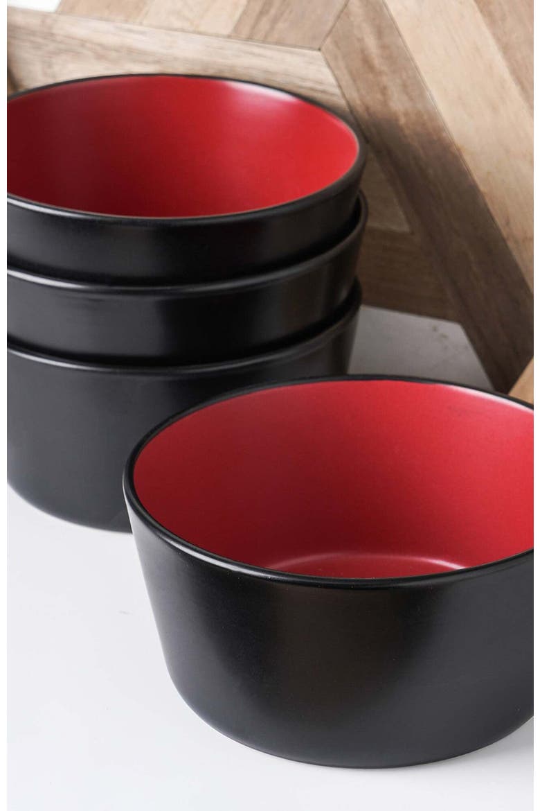 Albie Stoneware 4-Piece Bowl Set, Alternate, color, Red and Black