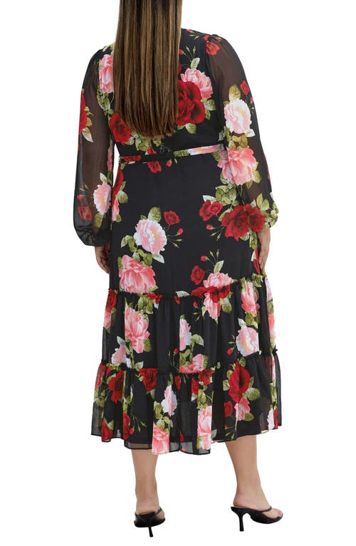 City Chic Roma Tie Waist Long Sleeve Maxi Dress In Dolce Black