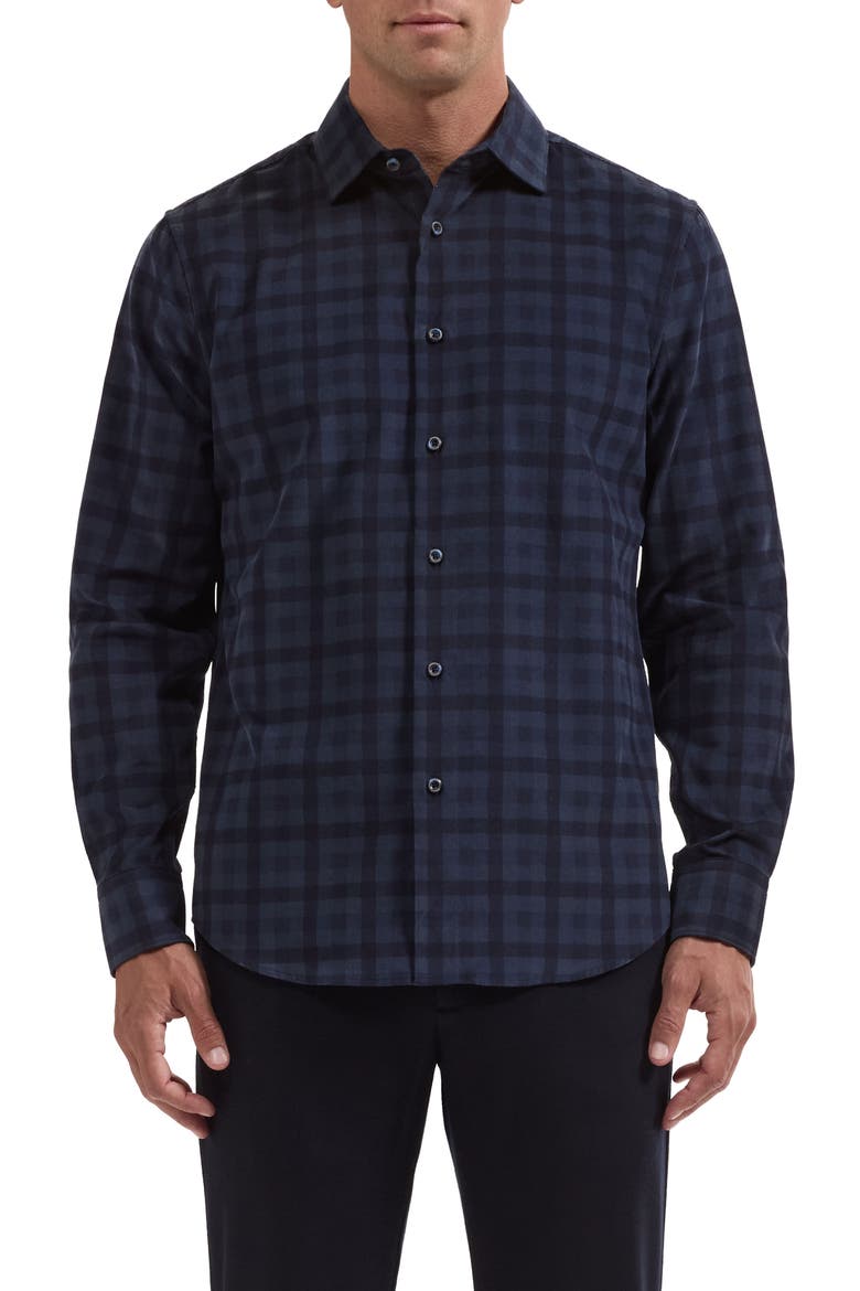 Axel Shaped Fit Long Sleeve Button Up Shirt, Main, color, NAVY