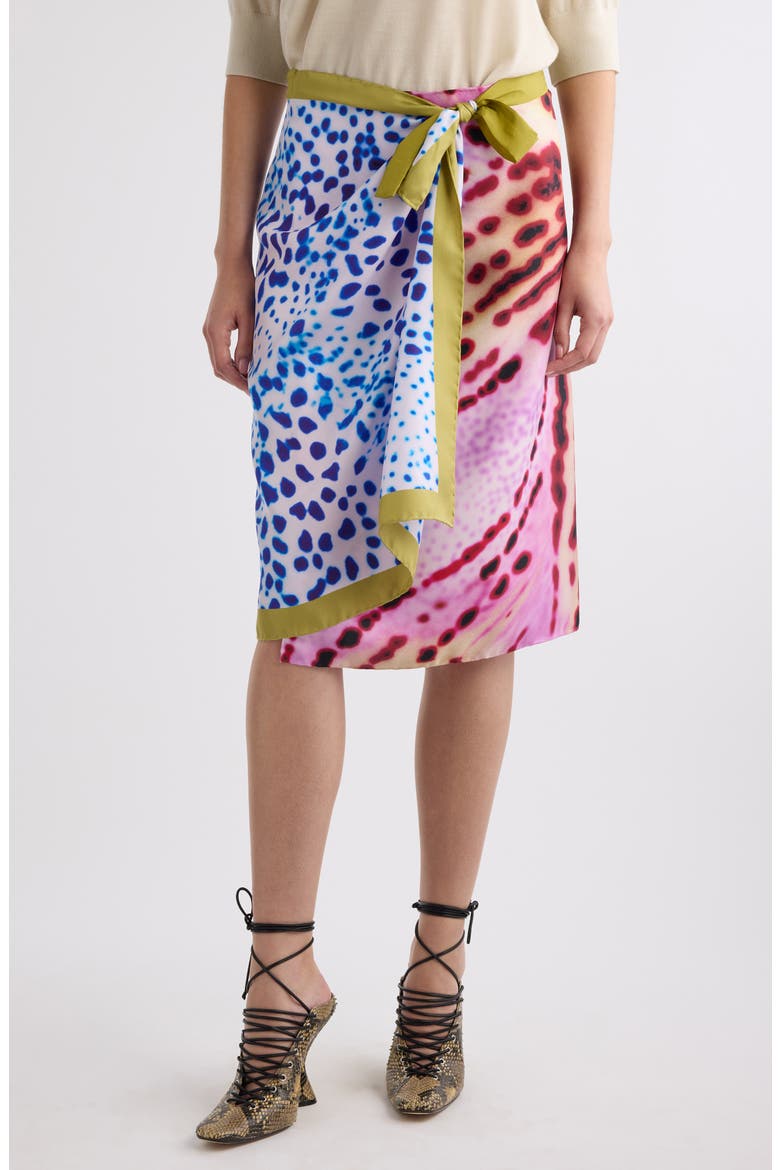 Mixed Print Scarf Silk Wrap Skirt, Main, color, PINK