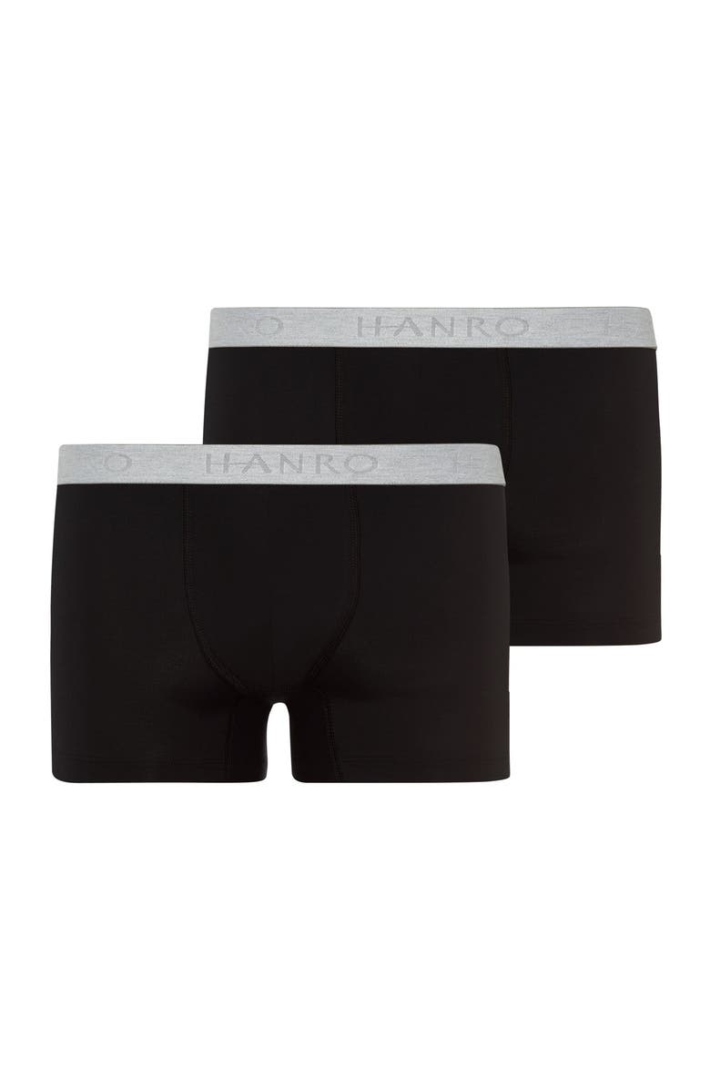 Hanro Cotton Essentials 2-Pack Cotton Boxer Briefs, Main, color, Black