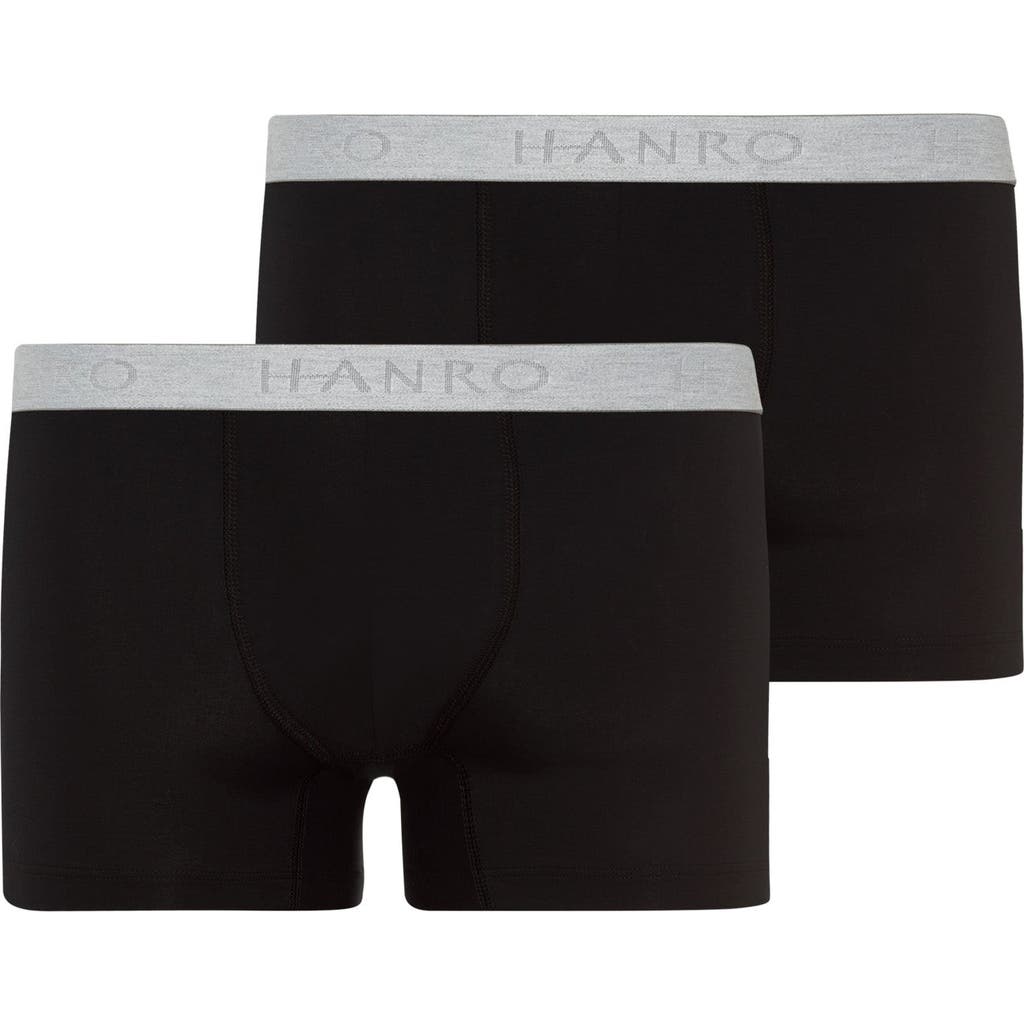 Hanro Cotton Essentials 2-pack Cotton Boxer Briefs In Black