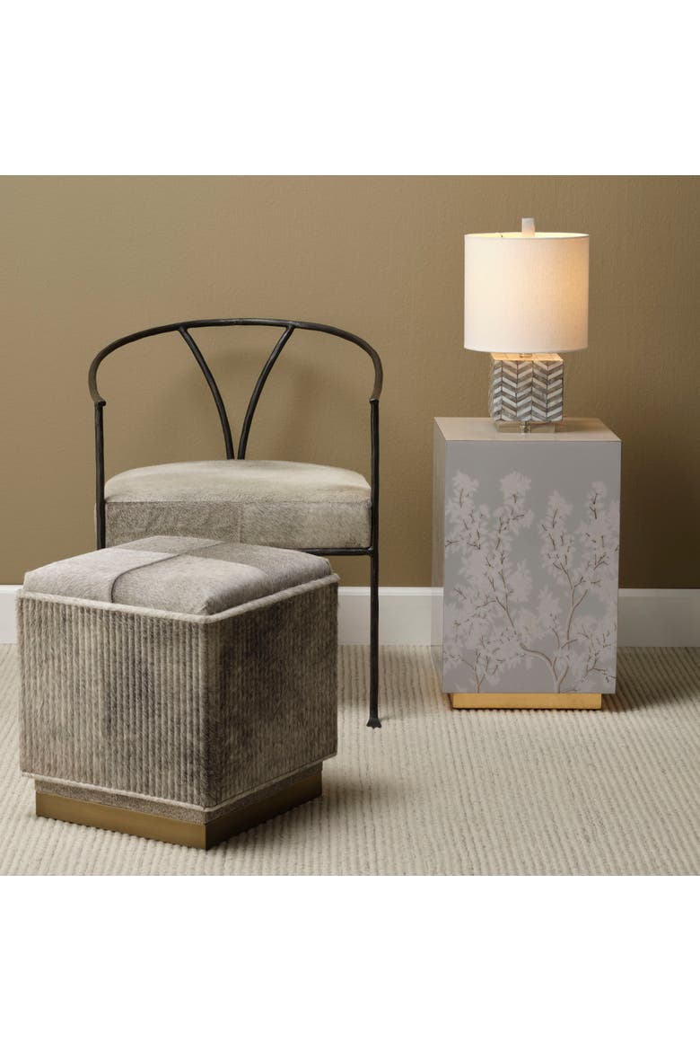 Garbo Mother of Pearl Table Lamp with Linen Shade, Blue, Alternate, color, Grey