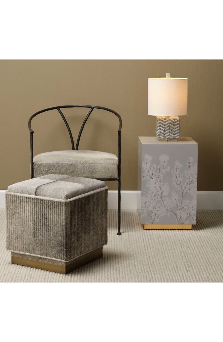 JAMIE YOUNG Garbo Mother of Pearl Table Lamp with Linen Shade, Blue, Alternate, color, Grey