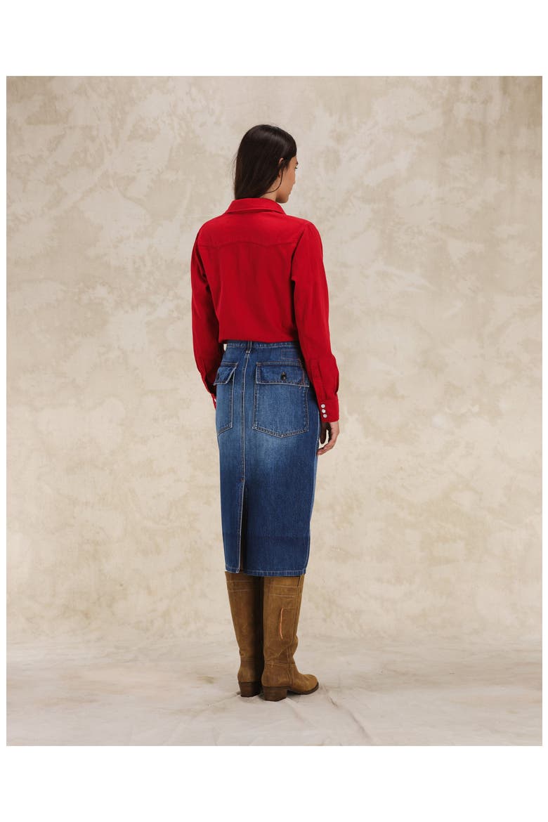 Jia Custom Wash Denim Fatigue Skirt, Alternate, color, D340