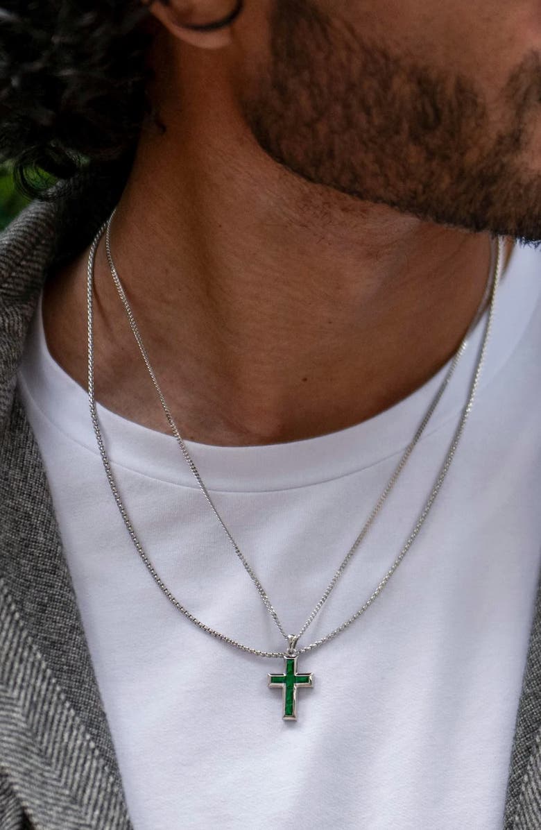 Vincero Men's Stone Cross Pendant Necklace, Alternate, color, Green Nano