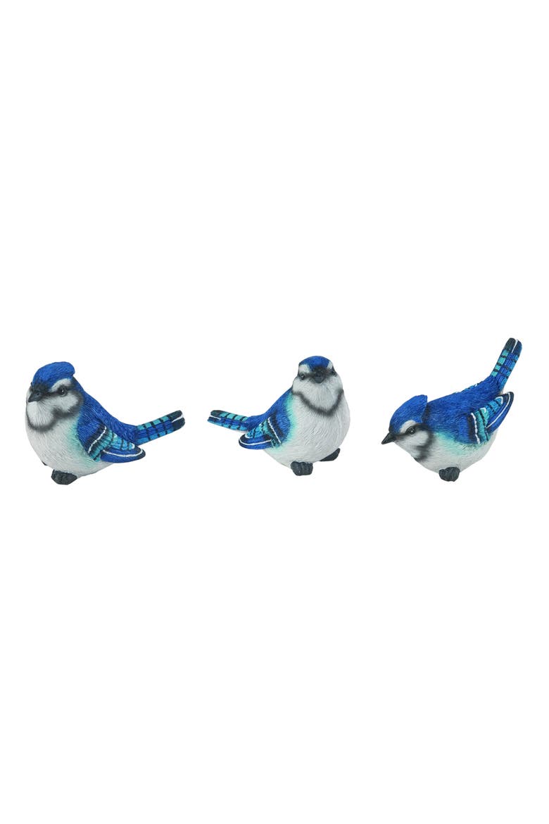 Medium Blue Bird Resin Figurines Set of 3 - Charming Decorative Objects for Home Decor, Main, color, Blue