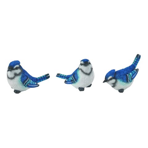 Medium Blue Bird Resin Figurines Set of 3 - Charming Decorative Objects for Home Decor