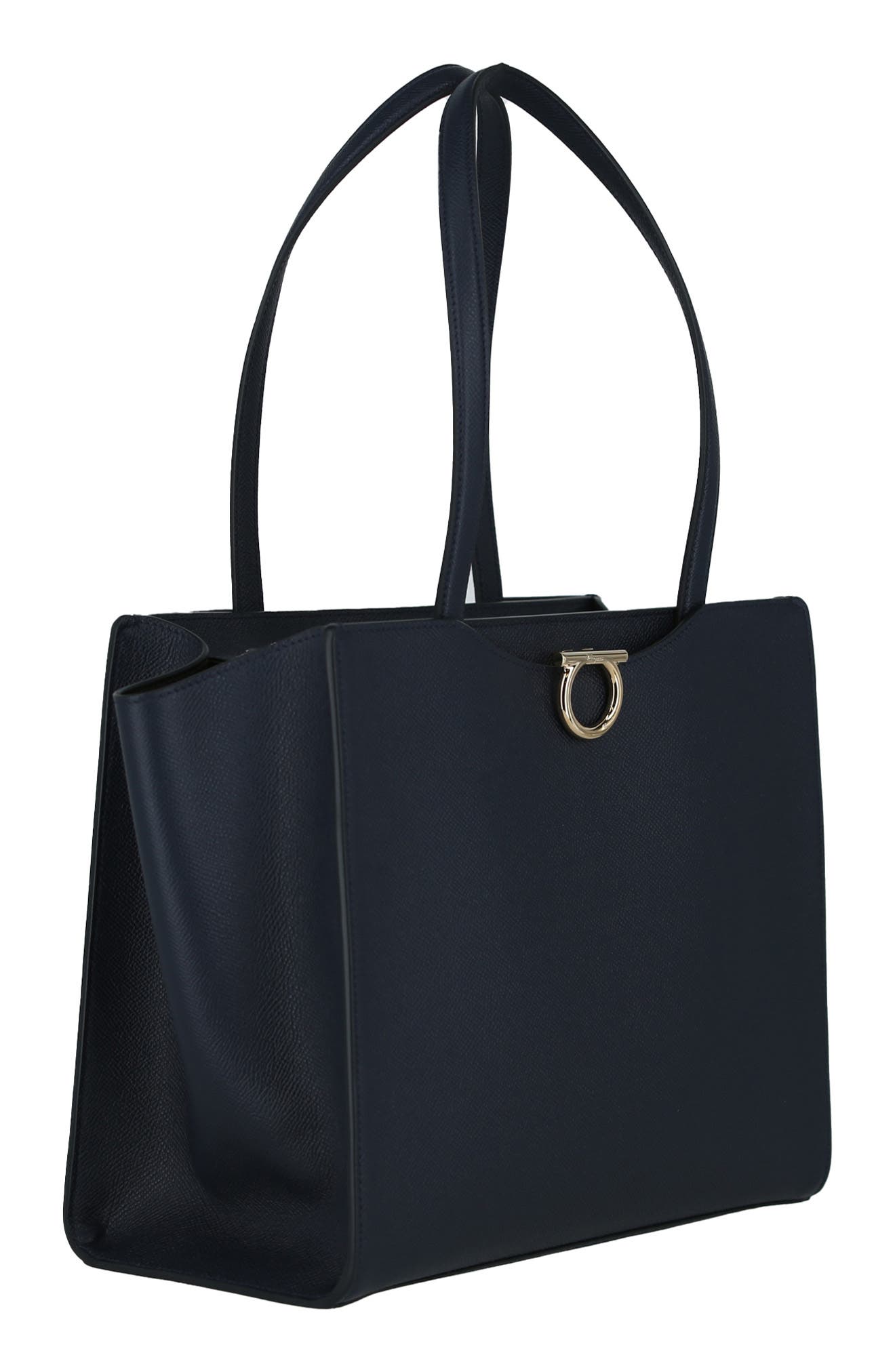 FERRAGAMO Gemini Pebbled Leather Tote, Alternate, color, 