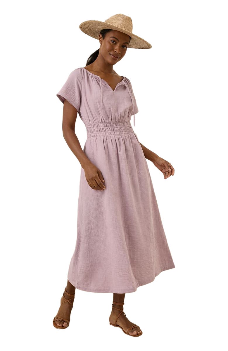 Pact Organic Cotton Coastal Double Gauze Boho Midi Dress, Main, color, Lavender Haze