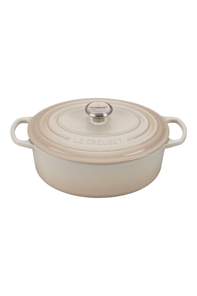 Signature 5 Quart Oval Enamel Cast Iron French/Dutch Oven, Main, color, MERINGUE