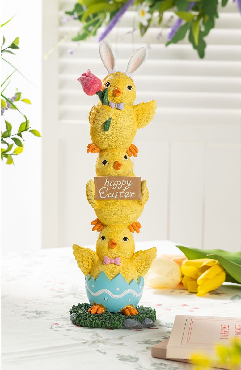Glitzhome Easter Resin Stackable Chickens Table Decor, Alternate, color, Yellow