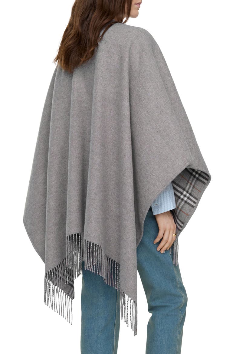 Check Wool Reversible Cape, Alternate, color, GREY