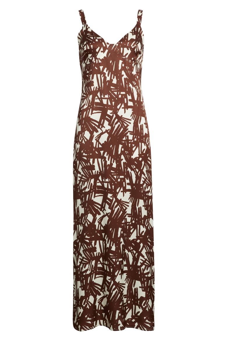 Aubrey Print Sleeveless Satin Maxi Dress, Alternate, color, BROWN