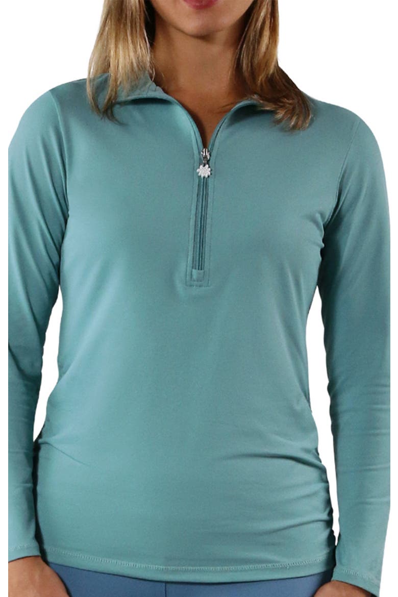 Long Sleeve Half Zip Ruched Sun Shirt, Main, color, River
