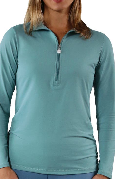 Long Sleeve Half Zip Ruched Sun Shirt