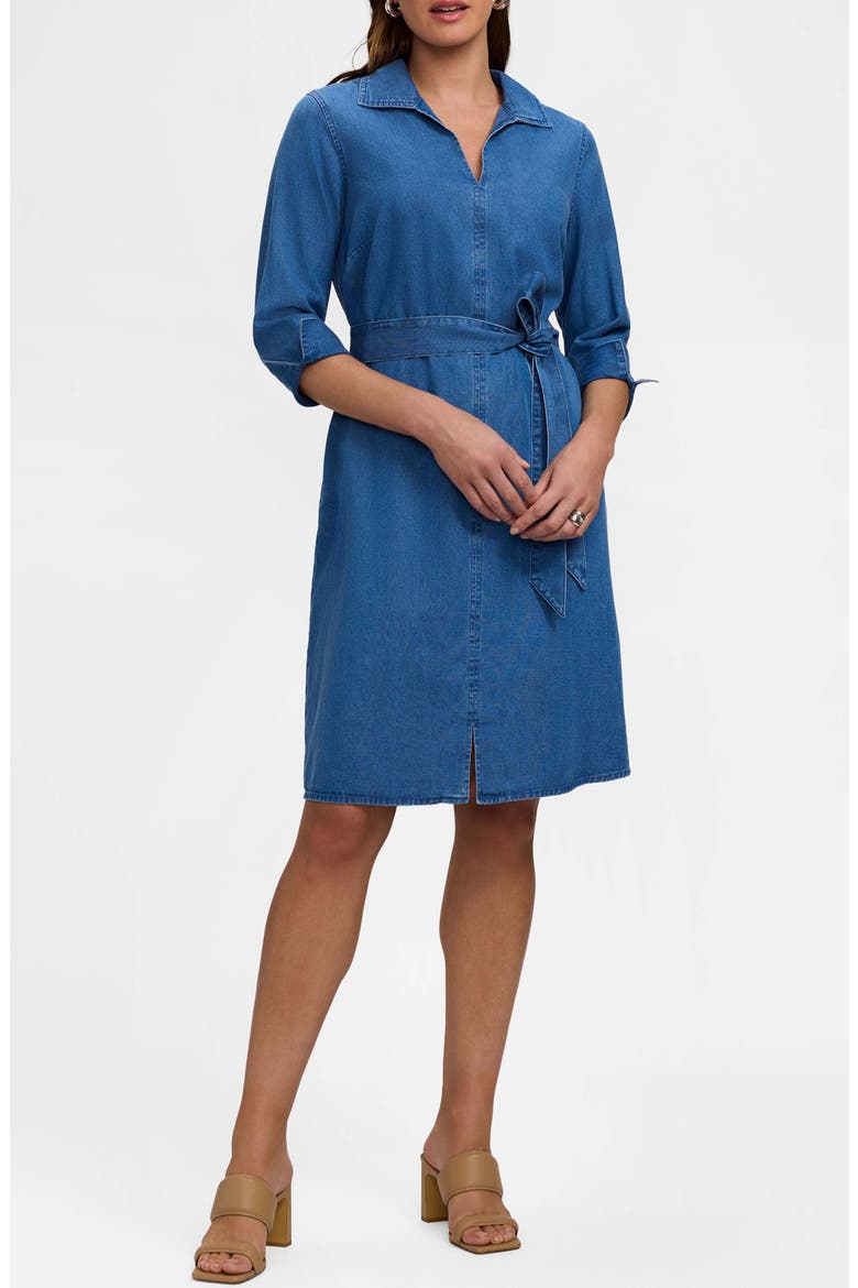 Agnes Tie Waist Denim Shirtdress, Main, color, MEDIUM WASH BLUE