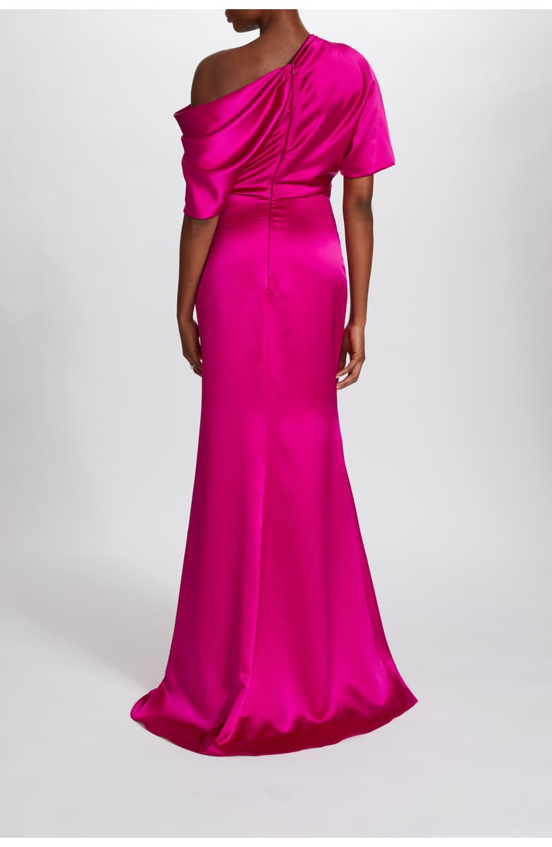 Amsale Fluid Satin Off-the-Shoulder Gown, Alternate, color, Fuchsia