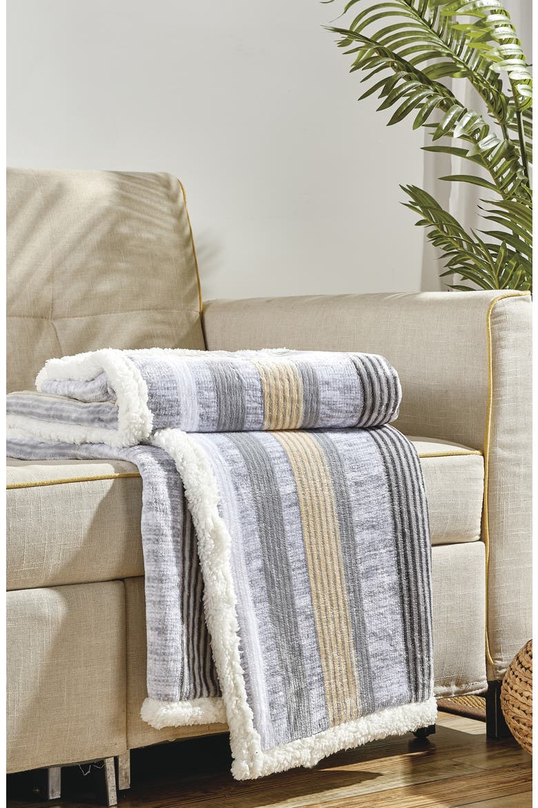 Brea Reversible Faux Shearling Throw Blanket, Alternate, color, NAVY/ GREY