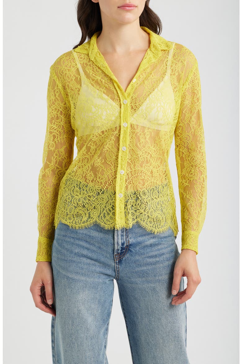 Slim Fit Lace Button-Up Shirt, Main, color, YELLOW RASCHEL LACE