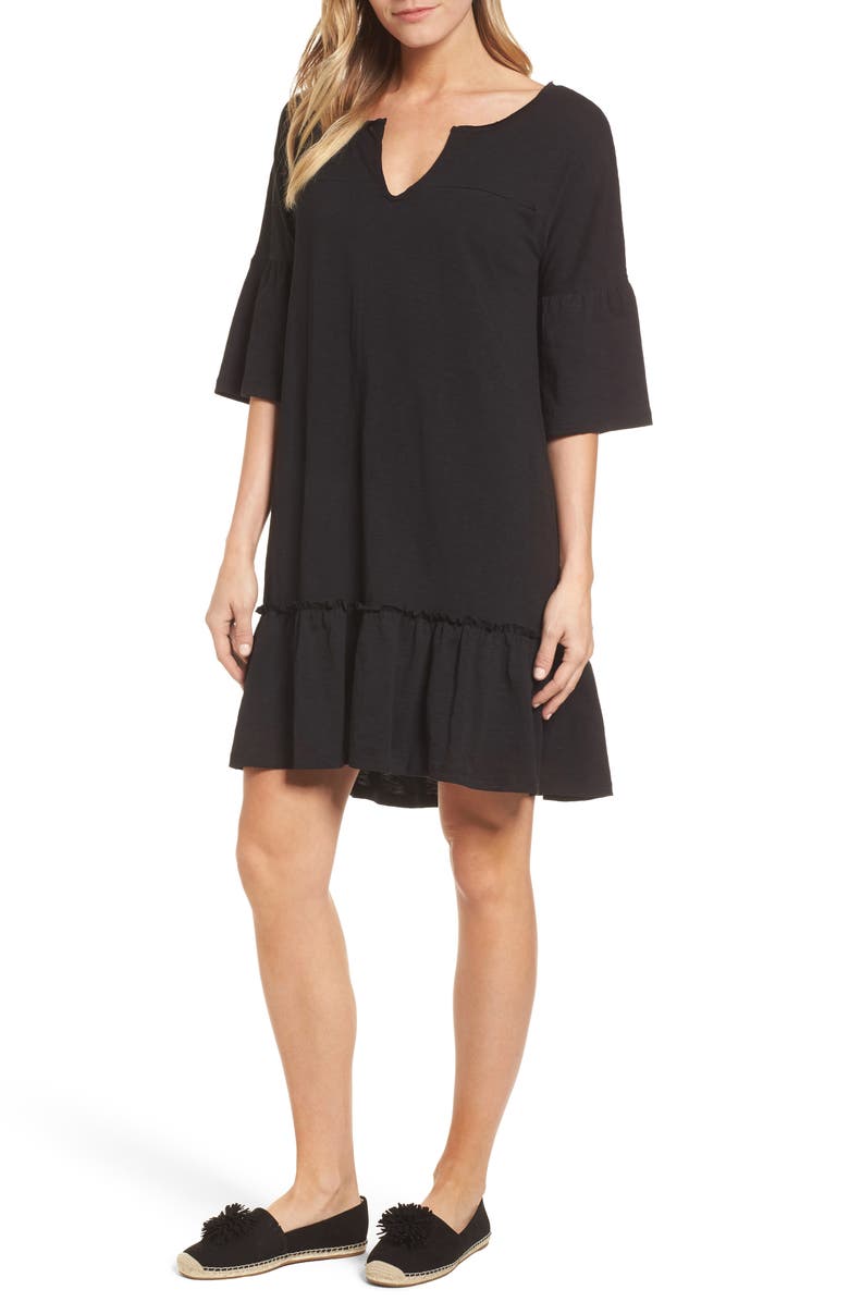 Caslon<sup>®</sup> Ruffle Sleeve Cotton Dress, Main, color, 
