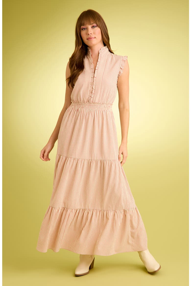 Stripe Ruffle Sleeveless Tiered Maxi Dress, Alternate, color, ROSE