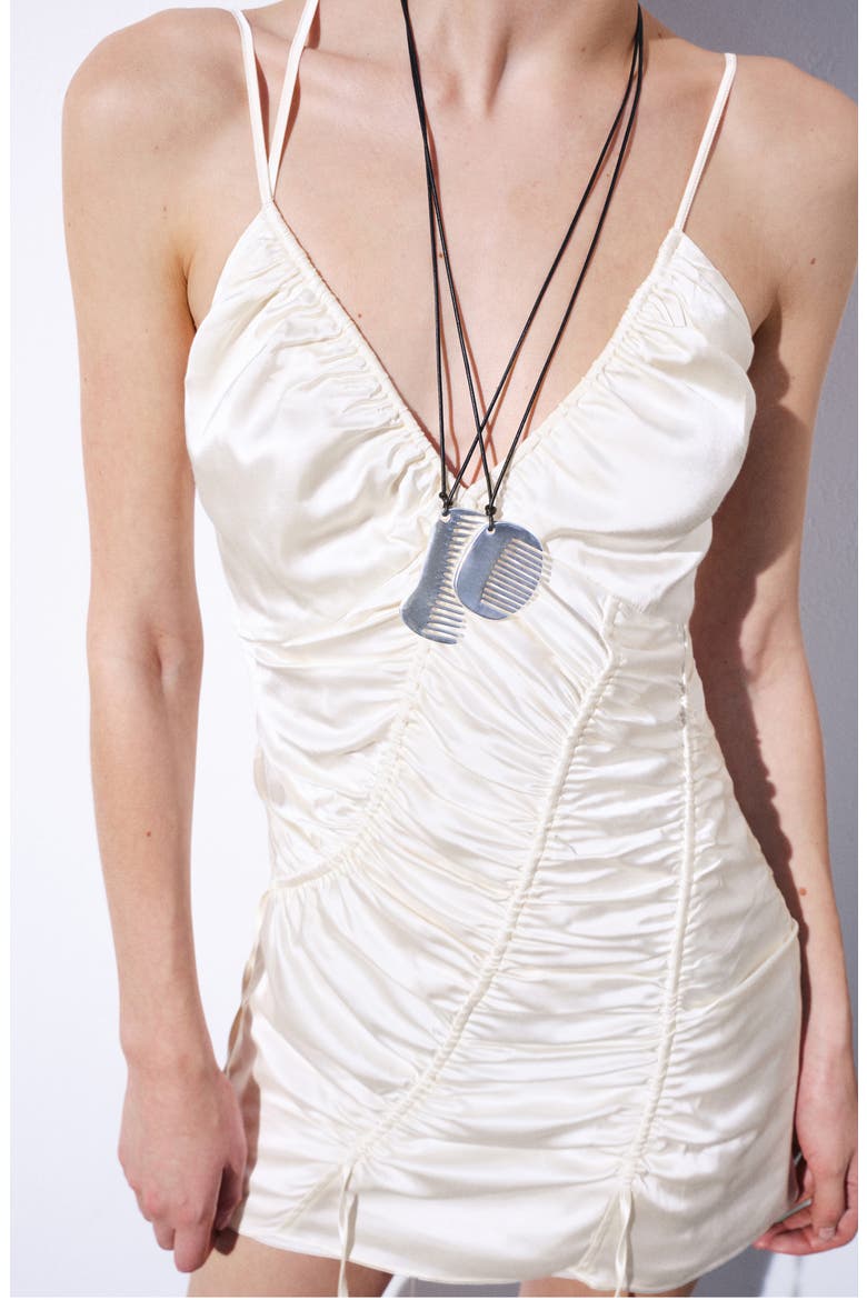Ruched Satin Minidress, Alternate, color, ECRU