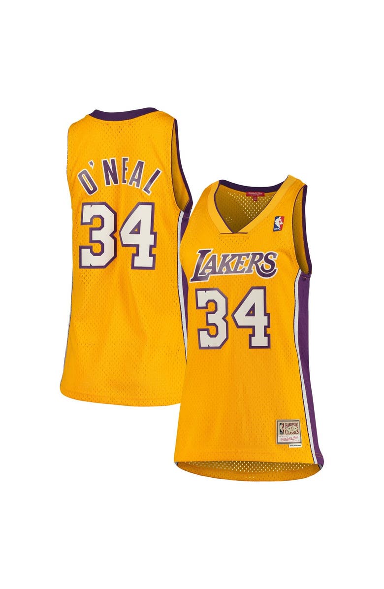 Mitchell & Ness Women's Mitchell & Ness Shaquille O'Neal Gold Los Angeles Lakers 1999/00 Hardwood Classics Swingman Jersey, Main, color, Gold