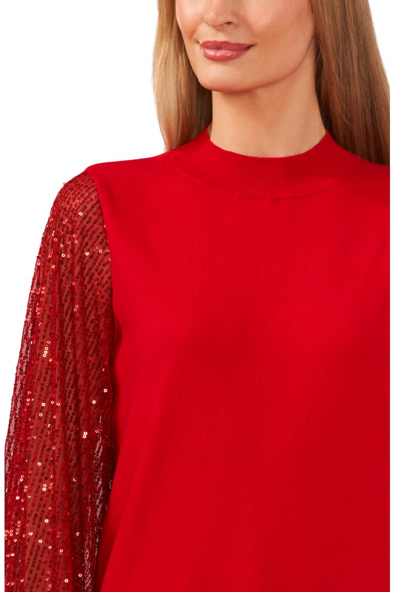 Sequin Sleeve Mock Neck Sweater, Alternate, color, LUMINOUS RED