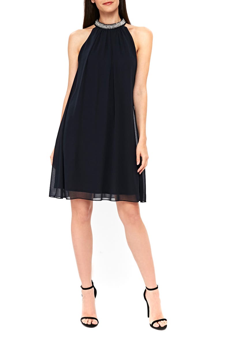 Embellished Neck Shift Dress, Main, color, NAVY