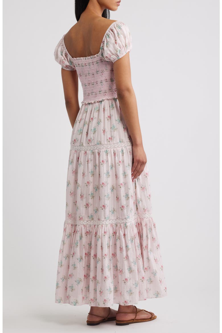 Amandla Floral Smock Bodice Cotton Maxi Dress, Alternate, color, EAU DE ROSE