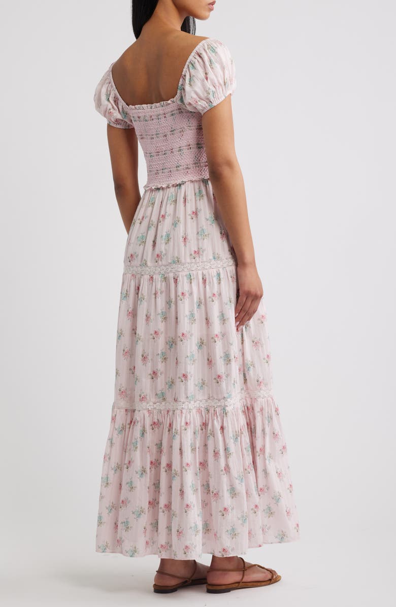 LoveShackFancy Amandla Floral Smock Bodice Cotton Maxi Dress, Alternate, color, 