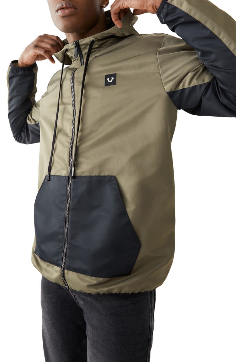True Religion Brand Jeans TRUE RELIGION Water-Repellent Colorblock Hooded Windbreaker Jacket, Main, color,