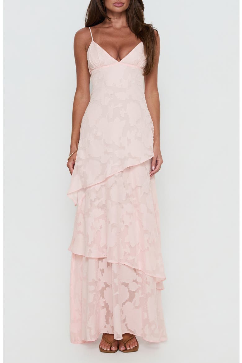 Lyricah Floral Burnout Tiered Gown, Main, color, PINK