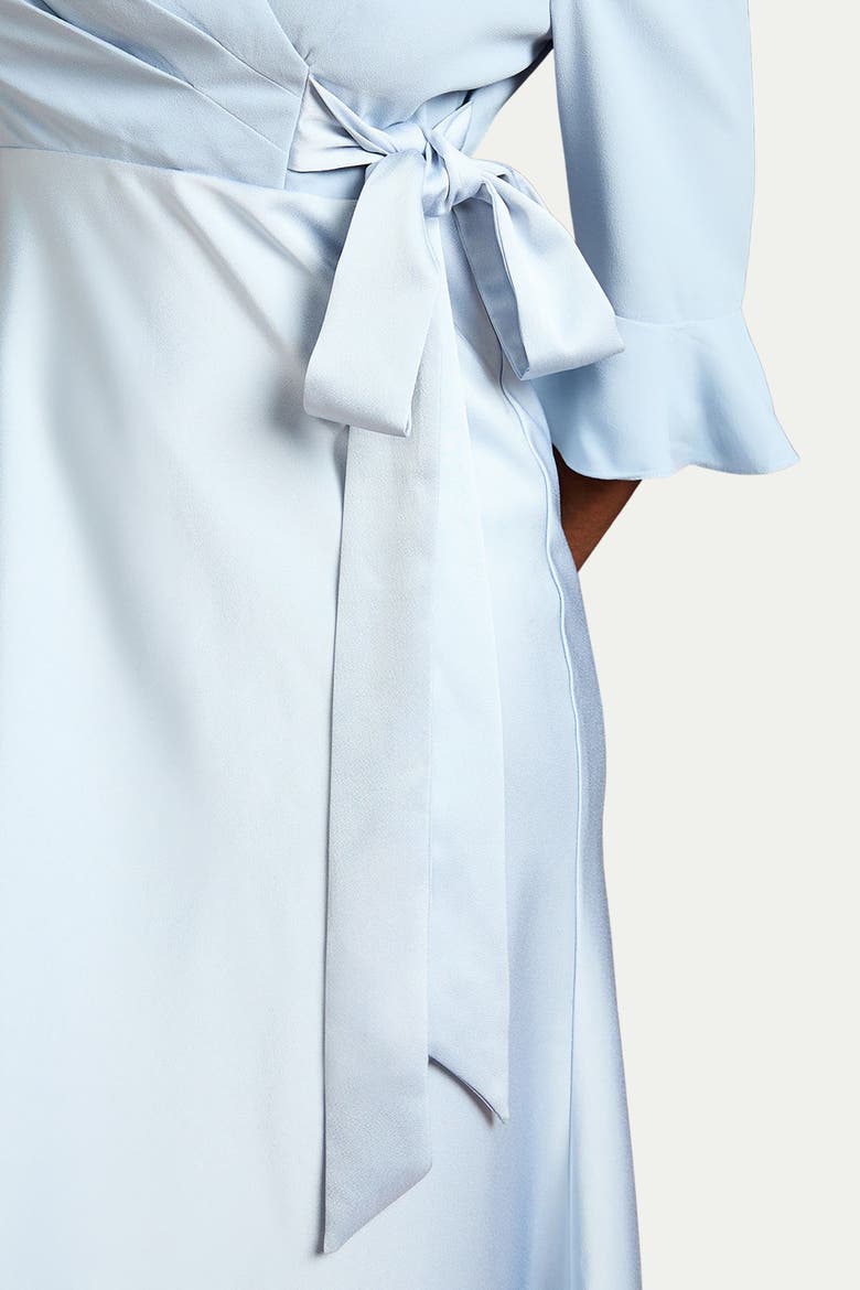 Satin Back Crepe Wrap Dress, Alternate, color, Pale Blue