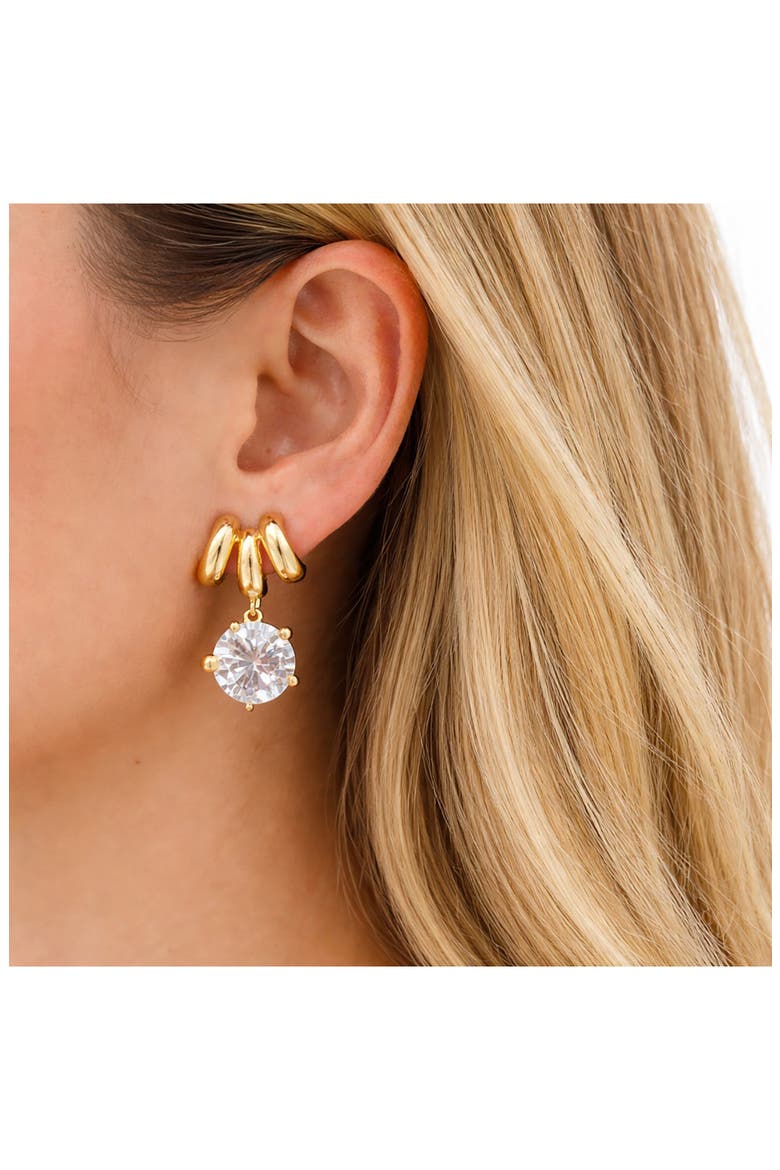 Isadora Cubic Zirconia Drop Triple Huggie Hoop Earrings, Alternate, color, GOLD