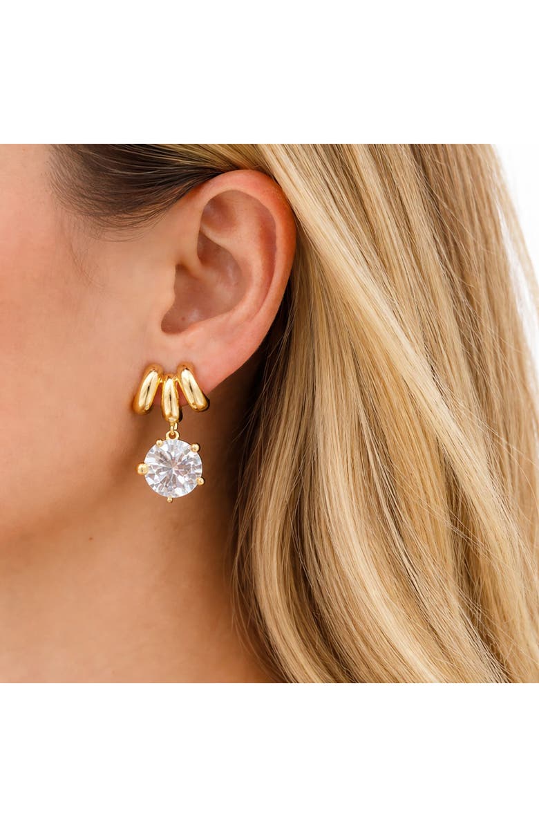 EYE CANDY LOS ANGELES Isadora Cubic Zirconia Drop Triple Huggie Hoop Earrings, Alternate, color, Gold