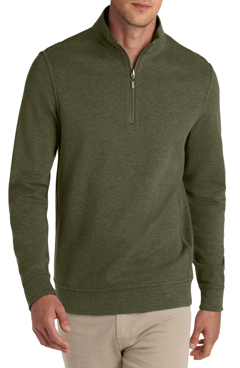 Bugatchi Reversible Quarter Zip Cotton Blend Pullover, Alternate, color, Khaki