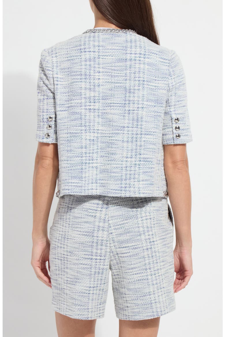 Lily Short Sleeve Summer Tweed Jacket, Alternate, color, AZZURRO TWEED