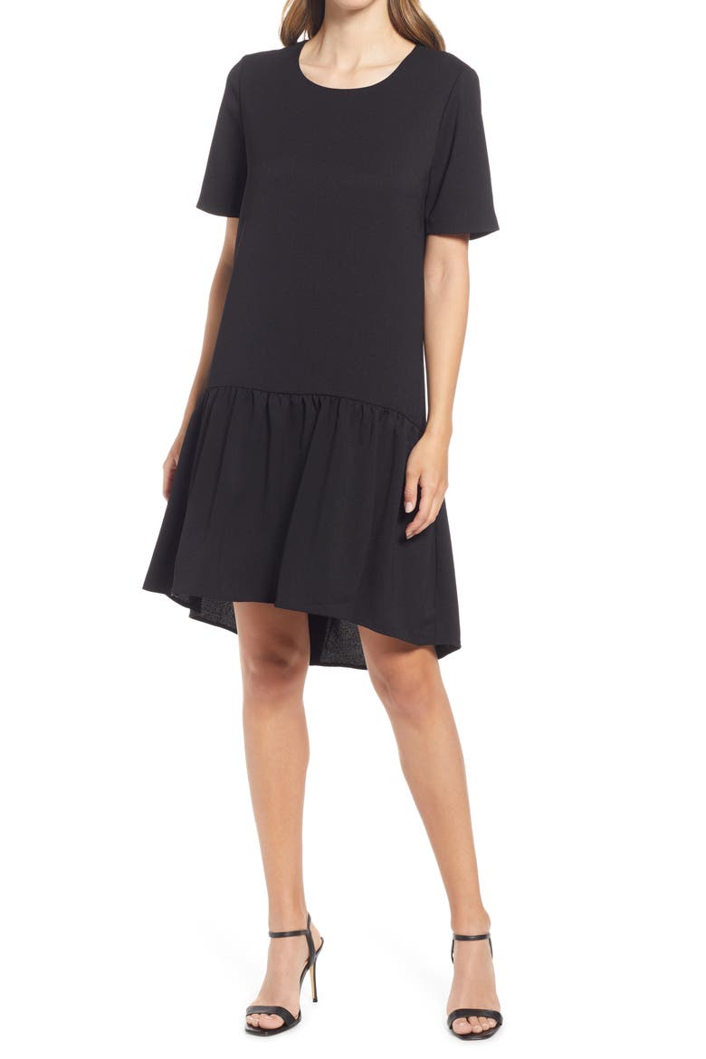 High/Low Knit Dress, Main, color, BLACK