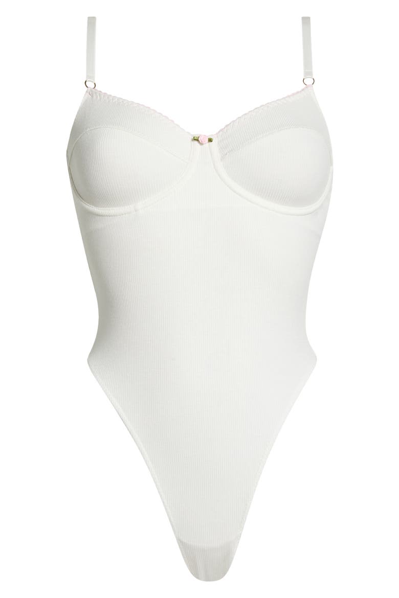 Rib Underwire Bodysuit, Alternate, color, WHITE
