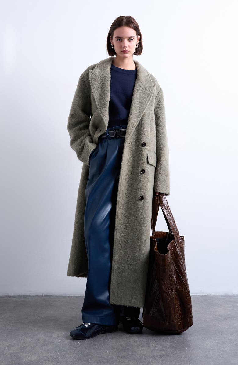 Topshop Longline Brushed Coat, Main, color, Sage