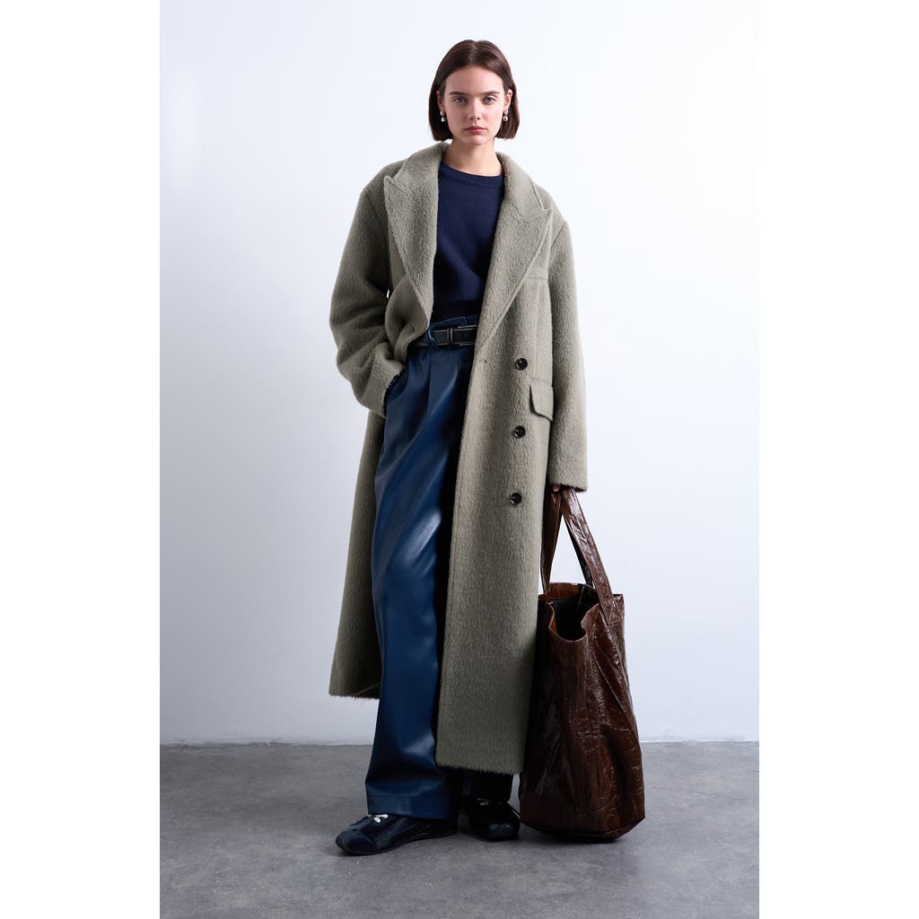 Topshop Longline Brushed Coat In Gray