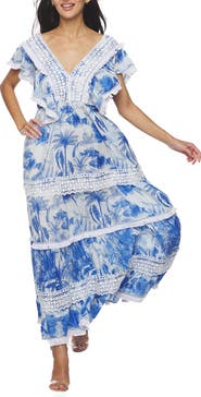 RANEES Plunge Fringe Trim Maxi Dress