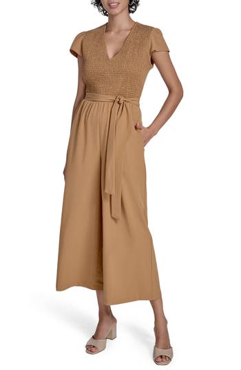 Calvin Klein Smocked Wide Leg Jumpsuit